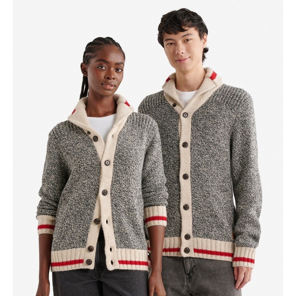 Roots Cabin Canada Cardigan Sweater Gray Knit Button Up Wool Blend‎ M- LG/W- XL